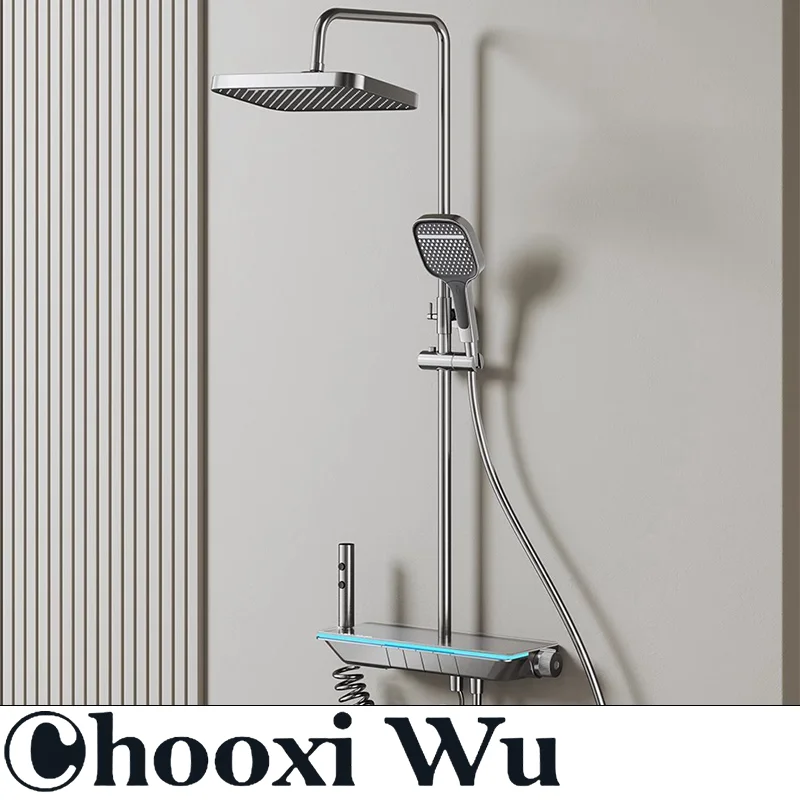 

CHOOXIWU-Bathroom space aluminum shower set, four-speed switching, intelligent digital display, booster spray gun