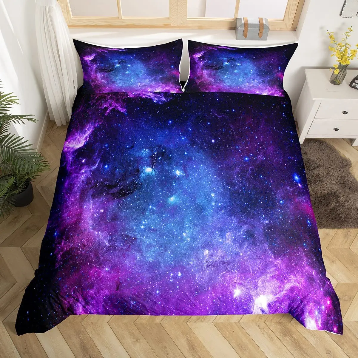 Galaxy Duvet Cover Set for Teen Kids Starry Sky Bedding Set Cosmos Comforter Cover with Pillowcase Soft Microfiber Zipper Design