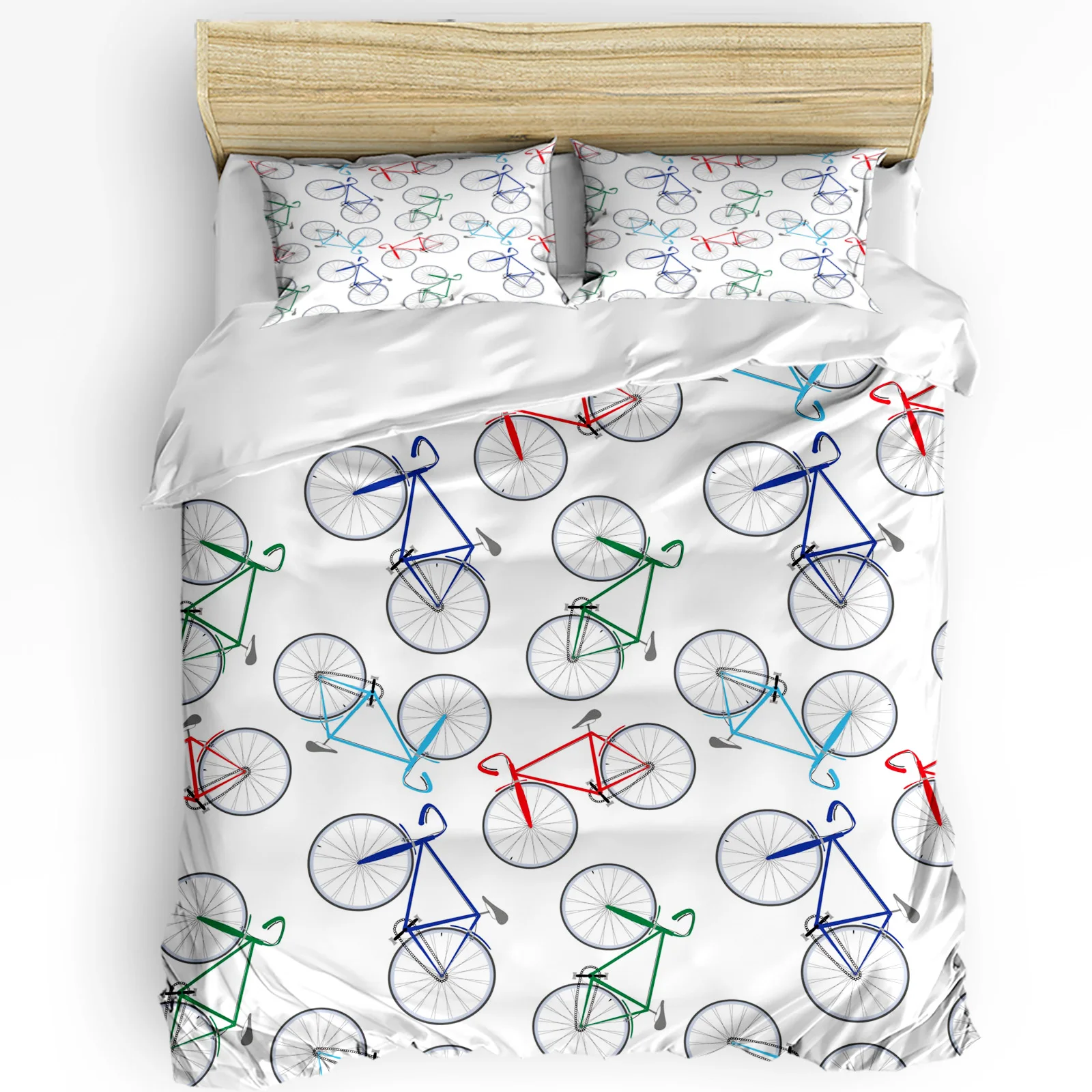 Colorful Bicycle White Printed Comfort Duvet Cover Pillow Case Home Textile Quilt Cover Boy Kid Teen Girl 3pcs Bedding Set