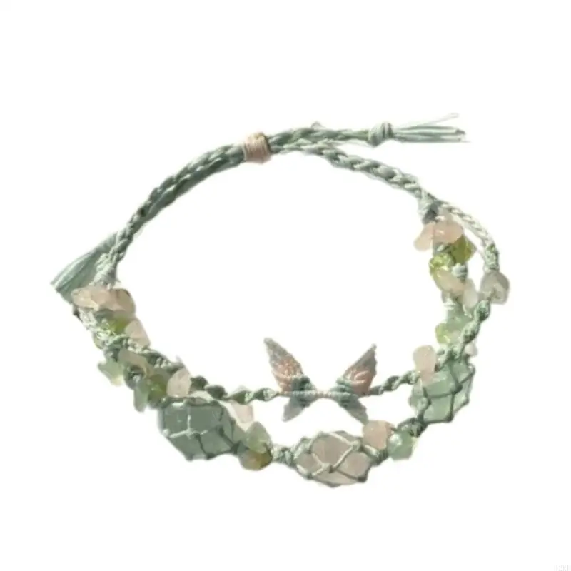 62ke Bracelet pedra natural ajustável Pulseira trançada unissex com pedras naturais Acessório pulseira estética