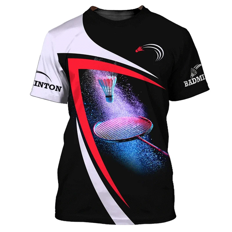 Summer Vintage 3D Sports Badminton Printing T Shirt Fitness Lovers Graphic Short Sleeves Gym Fashion Streetwear T-shirts Clothes