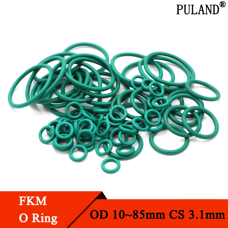 10pcs CS 3.1mm OD 10 ~ 85mm Green FKM Fluorine Rubber O Ring Sealing Gasket Insulation Oil High Temperature Resistance Green