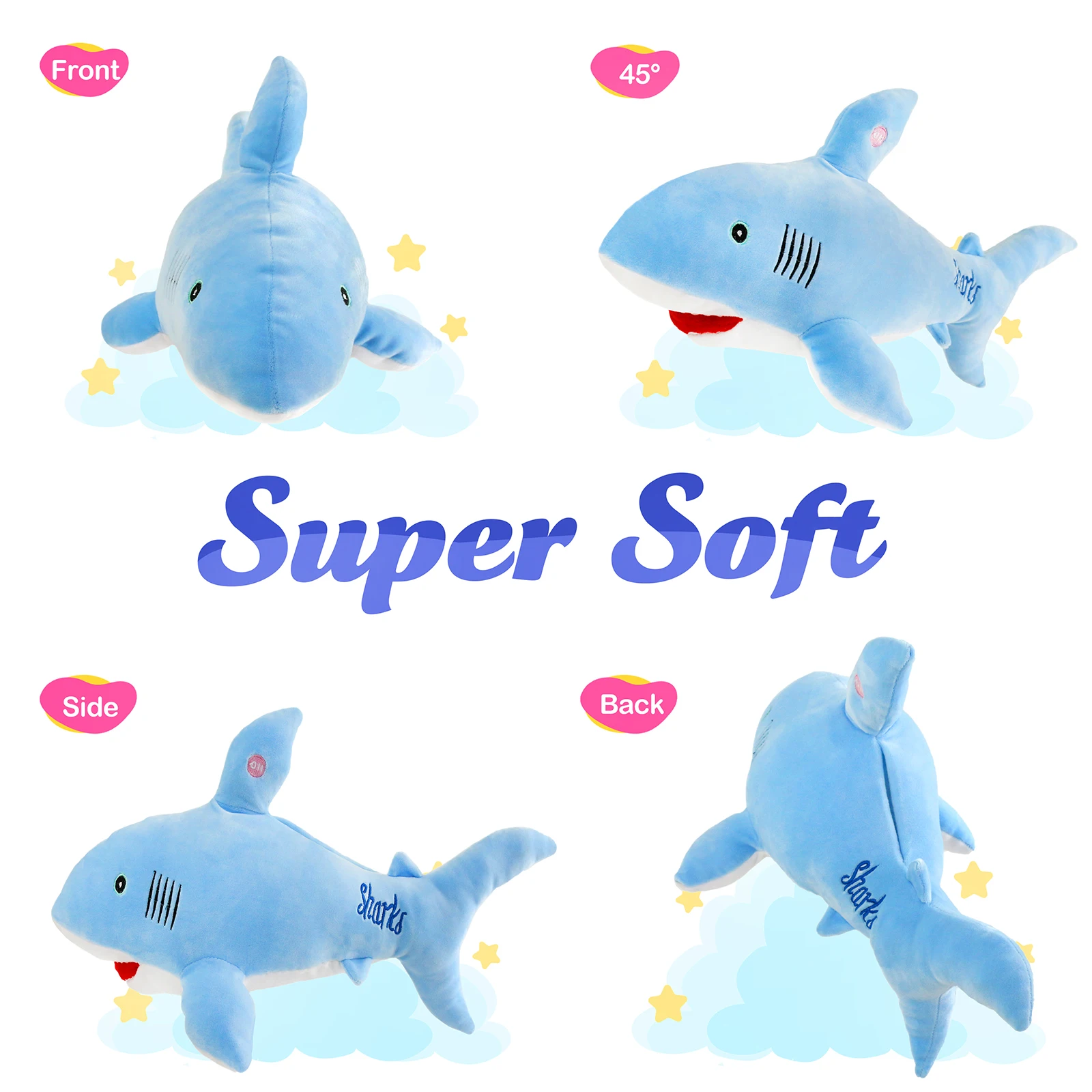 50cm Light-up Shark Stuffed Glow LED Plush Toy  Luminous Toy High Quality Blue Grey Shark Doll Pillow Gifts for Kids PP Cotton