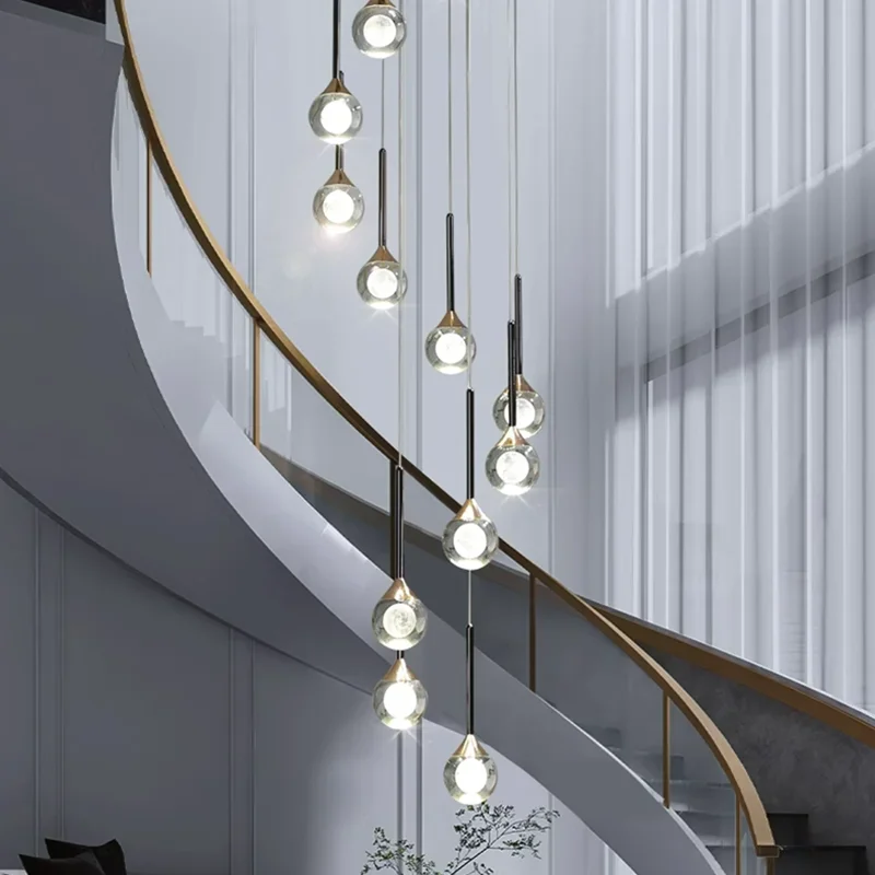 

Staircase Chandelier Modern Luxury Villa Elevated Living Room Crystal Long Chandelier Duplex Loft Apartment Staircase Lighting