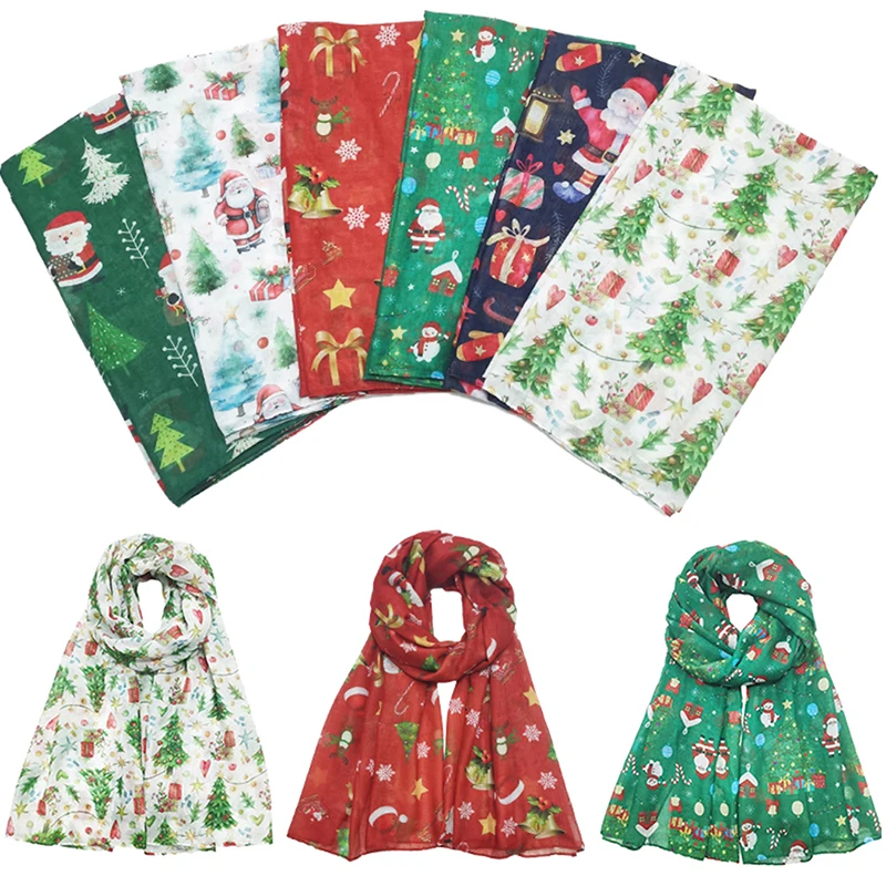 

Christmas Scarf, Ladies' Snowflake Bell Sled Gift Santa Claus Christmas Tree Reindeer Print Scarf Headscarf Fashionable Shawl