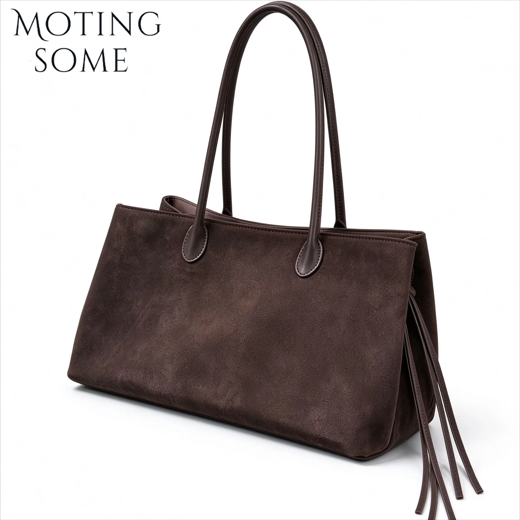 Bolso Tote de Cuero Genuino de Ante MOTINGSONE para Mujer, Estilo Vintage Color Camel, Gran Capacidad, Bolso de Hombro y Bandolera, Nuevo para Invierno, Uso Diario
