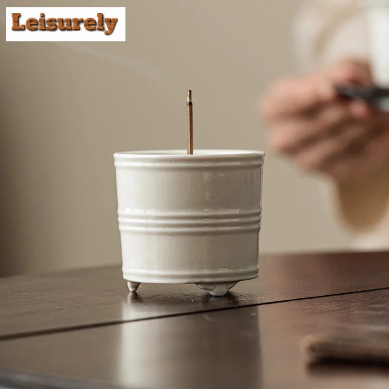 Retro Wood Grass Gray Art Thread Incense Burner Three Tripod Aromatherapy Furnace Insertion Aroma Seat Zen Censer Burner Holder