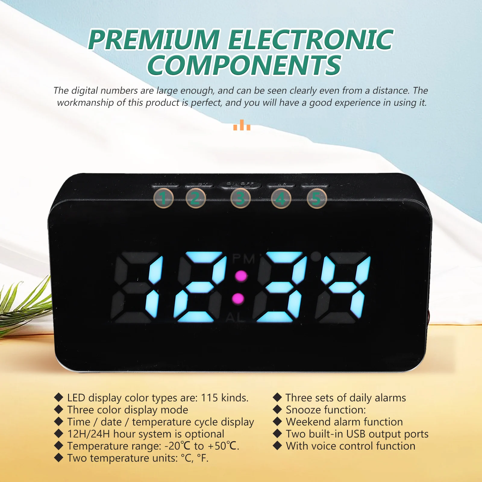 

LED Vanity Mirror Desk Digital Clock Bedroom Alarm Plastic Multi-