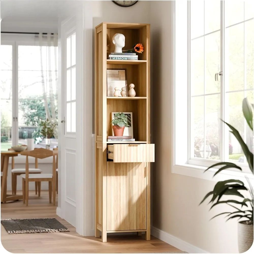 

Fluted Bathroom Floor Storage Cabinet with Fluted Door 3 Drawers,Modern 12 Inch Deep Short Bathroom Storage Cabinet Organizer