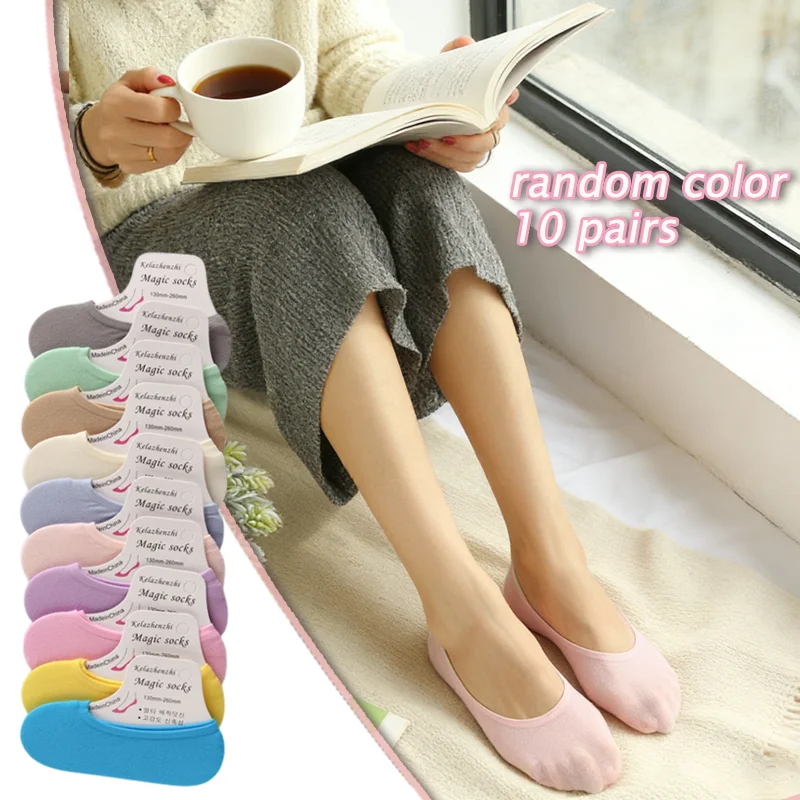 

Летние ультратонкие носки-невидимки конфетных цветов, 10 пар, смешанные, мягкие, удобные, дышащие, маленькие, силиконовые, женские