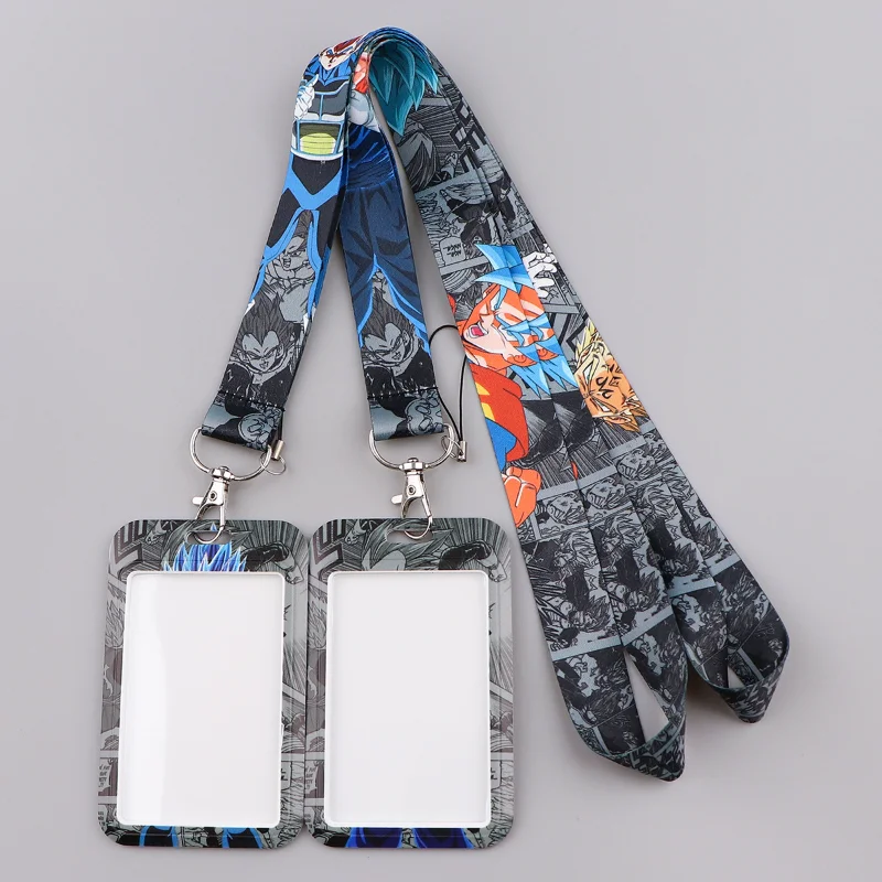 학생용 애니메이션 드래곤볼 랜야드 키 체인, ID 카드 커버, 여권 배지 거치대 키 링, 블랙 넥 스트랩 액세서리 선물