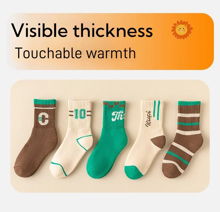 5 Paare/los kinder Winter Socken Warme Baby Kind Verdicken Baumwolle Socken Jungen Terry Socken Brief Muster Thermische Socken – Detail 4