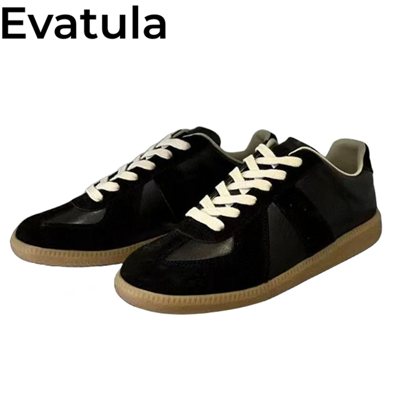 Suede Patchwork Leather Lace Up Sneakers Women Round Toe Flat Platform Shoes Men Autumn Casual Walking Single Shoes For Lovers