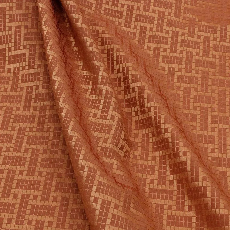 

Caramel-colored 25 momme beige silk jacquard blended fabric dress