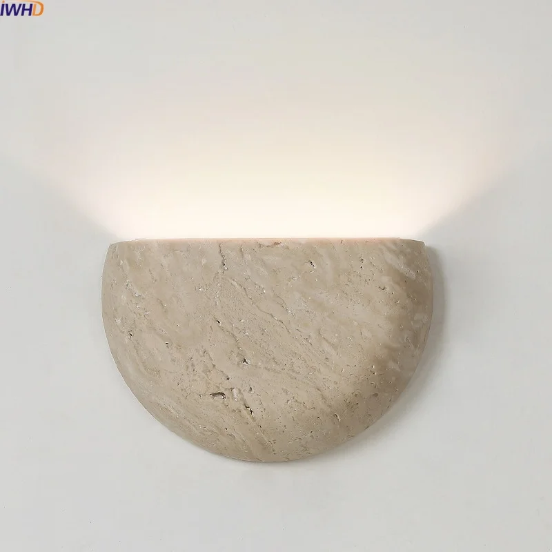 

IWHD Wabi Sabi LED Wall Lamps Living Room Bedroom Indoor Luxury Yellow Stone Modern Nordic Decor Bathroom Mirror Light Wandlamp