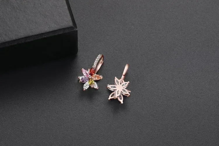 Easy Wear Geometric Flower Milticolor Cubic Zirconia Stud Earrings for Women Party Crystal from Austrian Fashion Jewelry