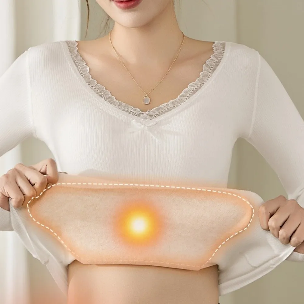 Lace Women Wool Thermal Clothes Invisible V Neck Thermal Underwear Wool Fleece Feel Heating Warmth Long Tops Autumn/Winter