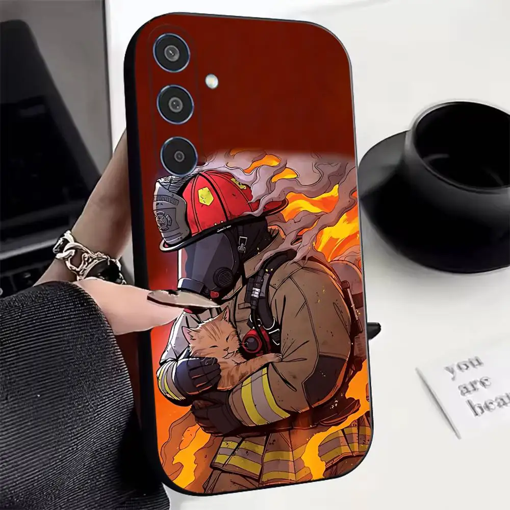 Fireman Firefighter Extinguish Fire Phone Case For Samsung Galaxy  A22 A21 Ultra  A70  A71 A73 A72 Black Back Cover