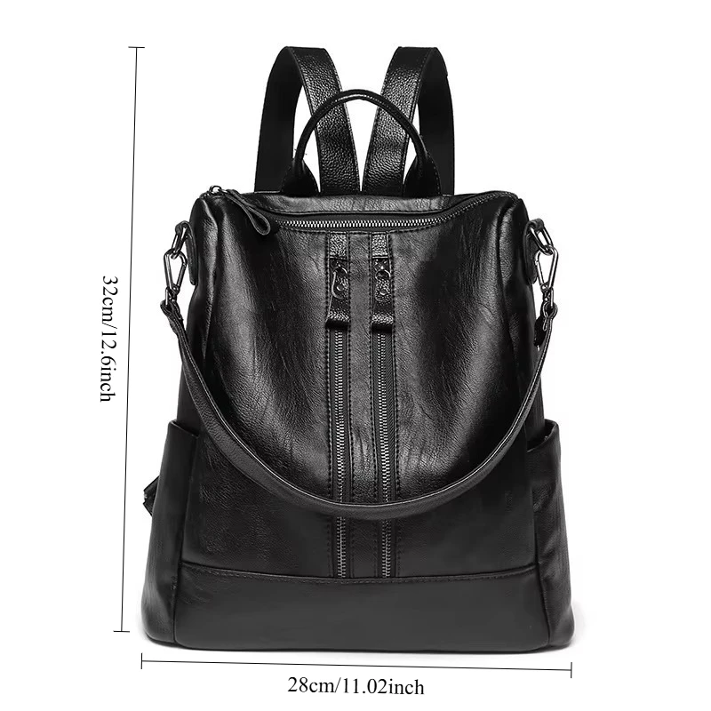 Women Soft Leather Backpack School Black Casual Multifunctional College Bag Large Capacity Shoulder Bags Travel Tote Backpack view 6