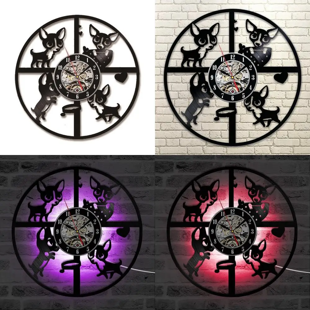 

Cute Dog Record Clock Creative Fashionable Animal Shaped Retro Wall Clock for Kids Room Decoration