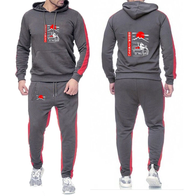

Japanese Style Car JDM Culture GTR Racing 2025 New Men's Solid Color Sports Sets Spring Autumn Casual Hoodies+Sweatpants Suit