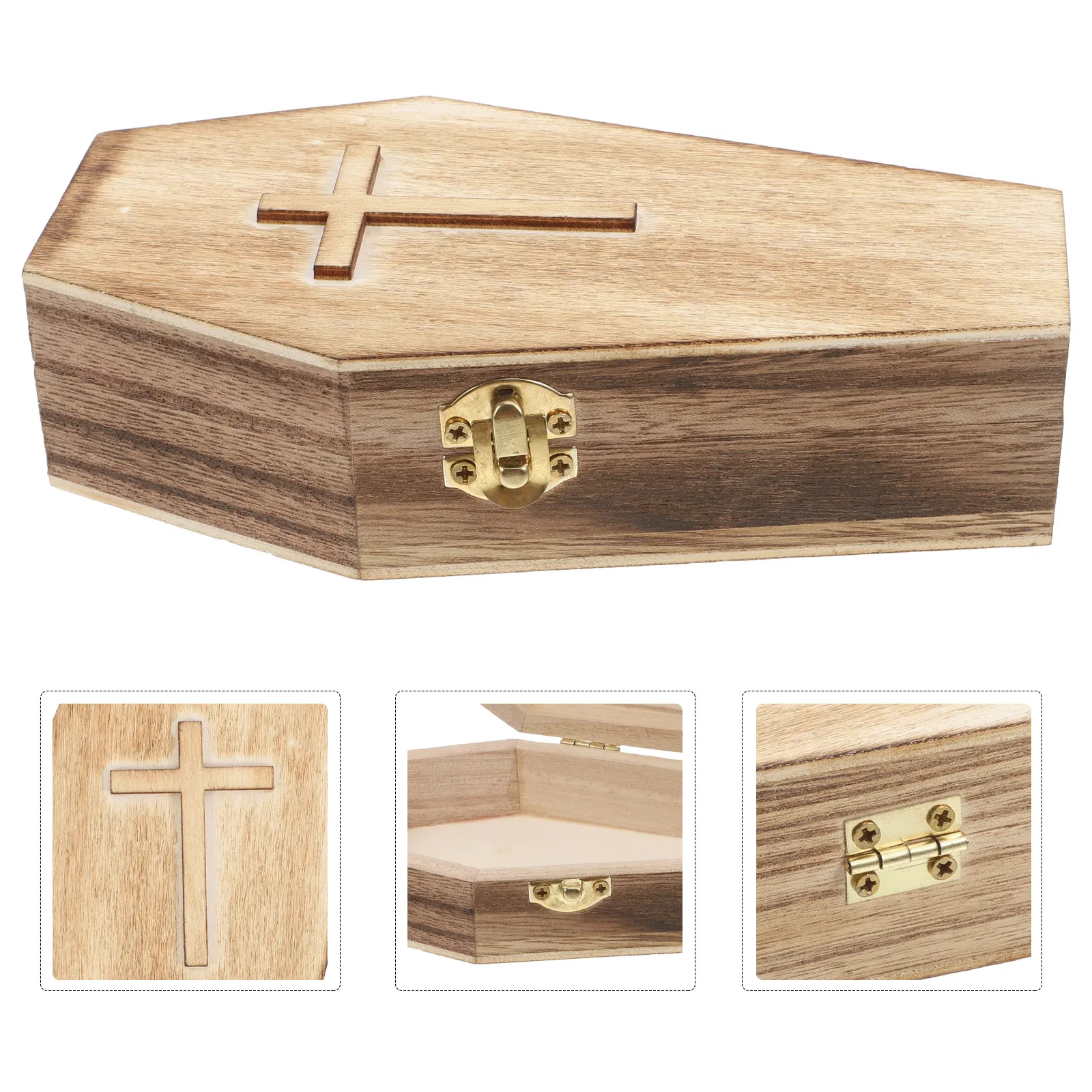 Fine Texture Wooden Coffin Jewelry Box Compact Lightweight for Earrings Necklace Rings Halloween Festival Gothic Decor Storage