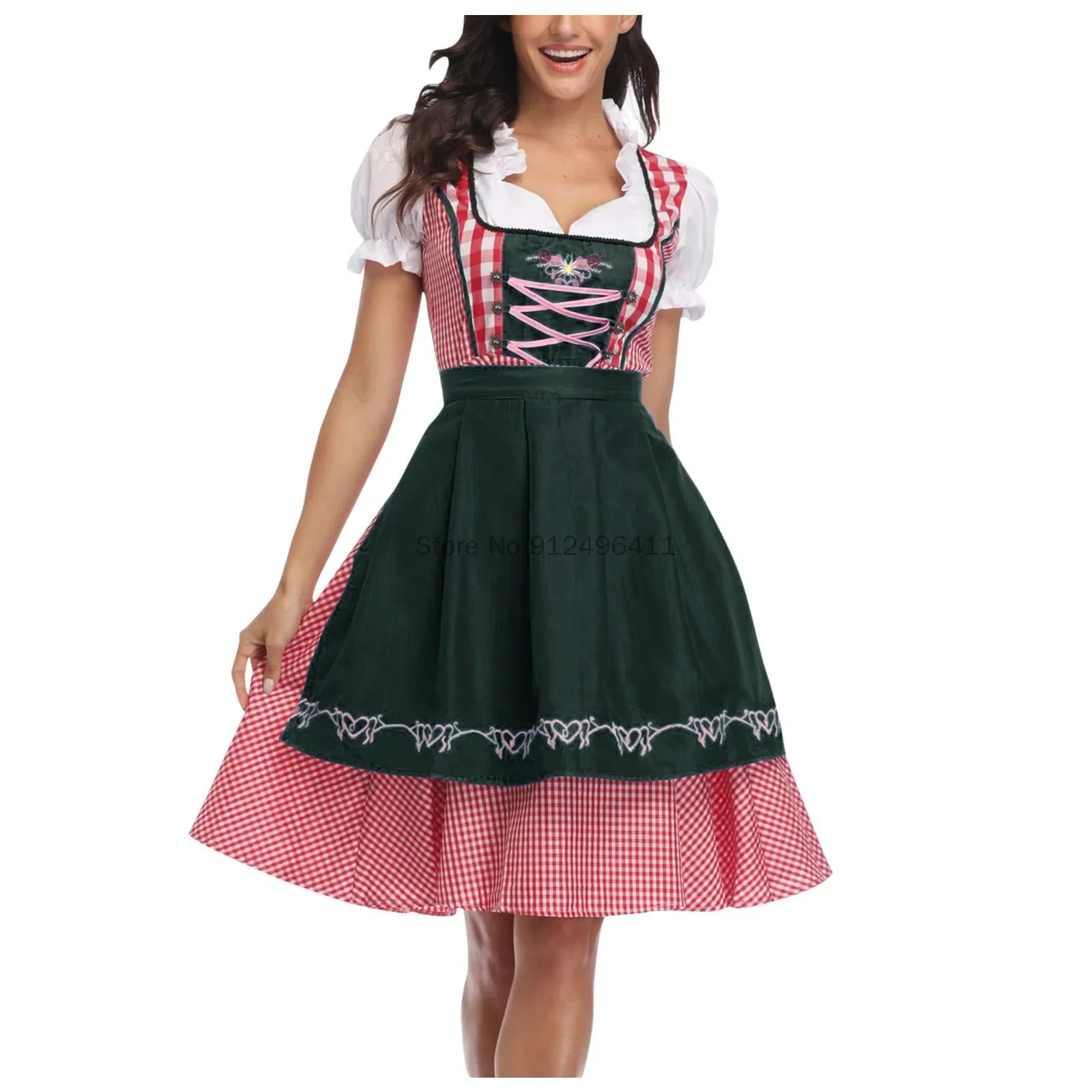 Women Plus Size S-2XL Medieval Costumes Womens Beer Costume Oktoberfest Halloween Party Maid Plaid Fancy Dress