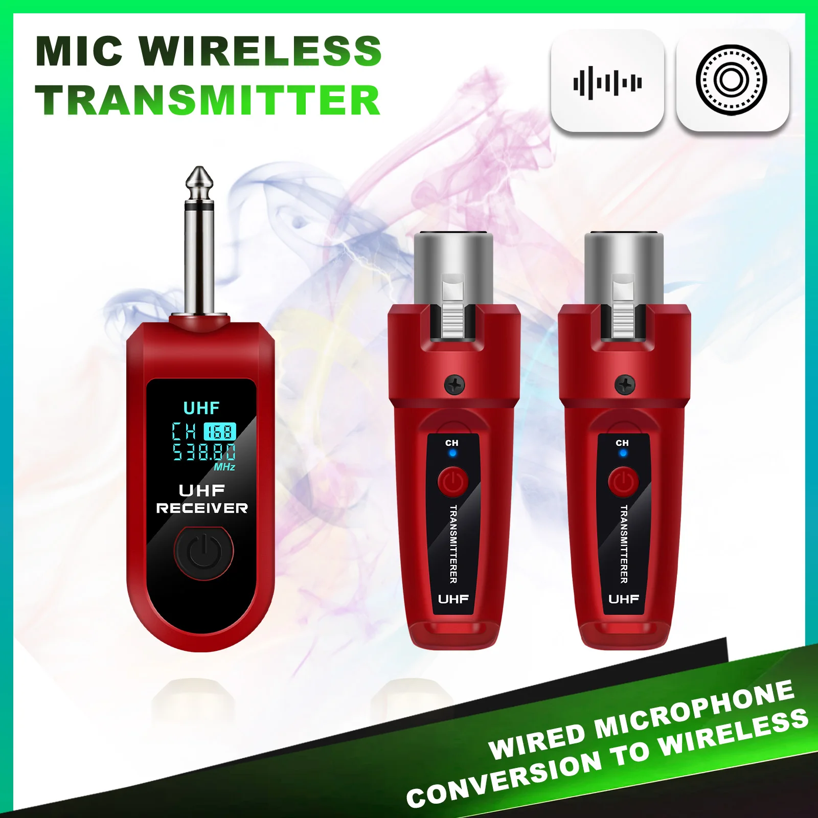 Red Color Professional wireless guitar XLR transmitter and receiver wireless mic system for BETA58 E945 mic audio mixer PA