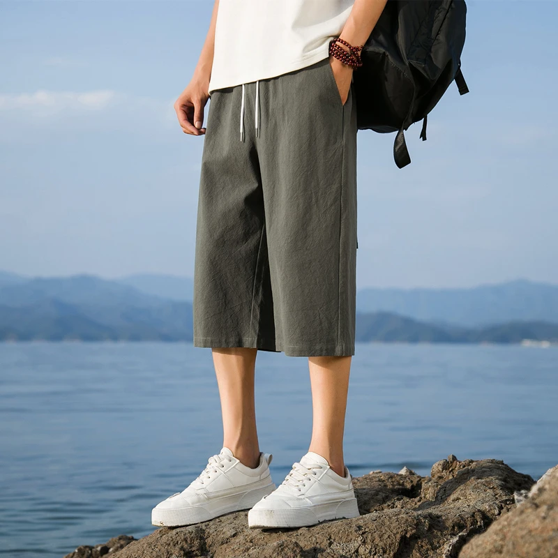 Sommer Baumwolle Leinen Kurze Hosen Neue Einfarbig Leichte Shorts Große Jogging Strand Shorts für Männer Lose Jogginghose