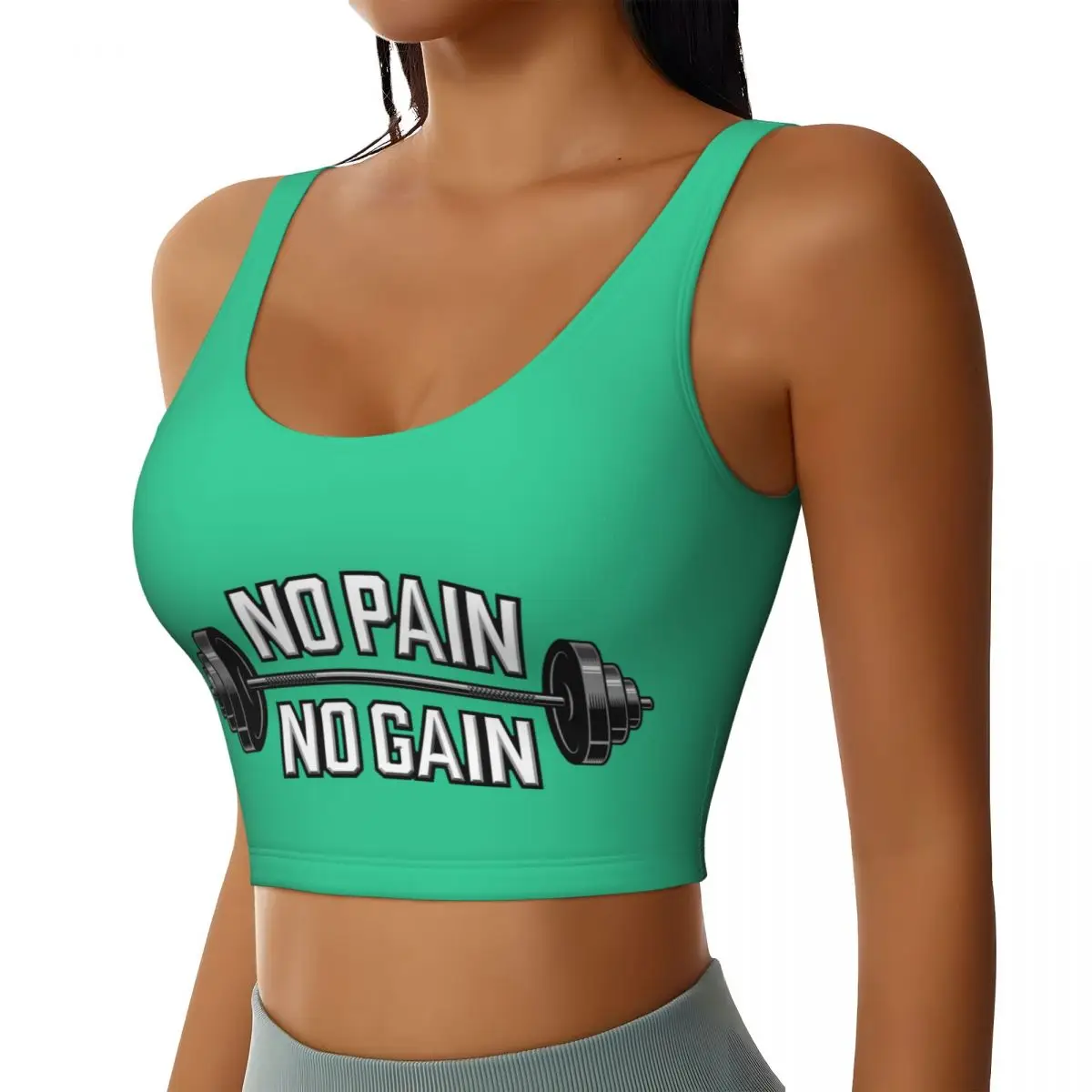 Custom No Pain No Gain Gym Motivational Quote Workout Crop Tank Tops for Seamless Bodybuilding Workout Running Yoga Sports Bras