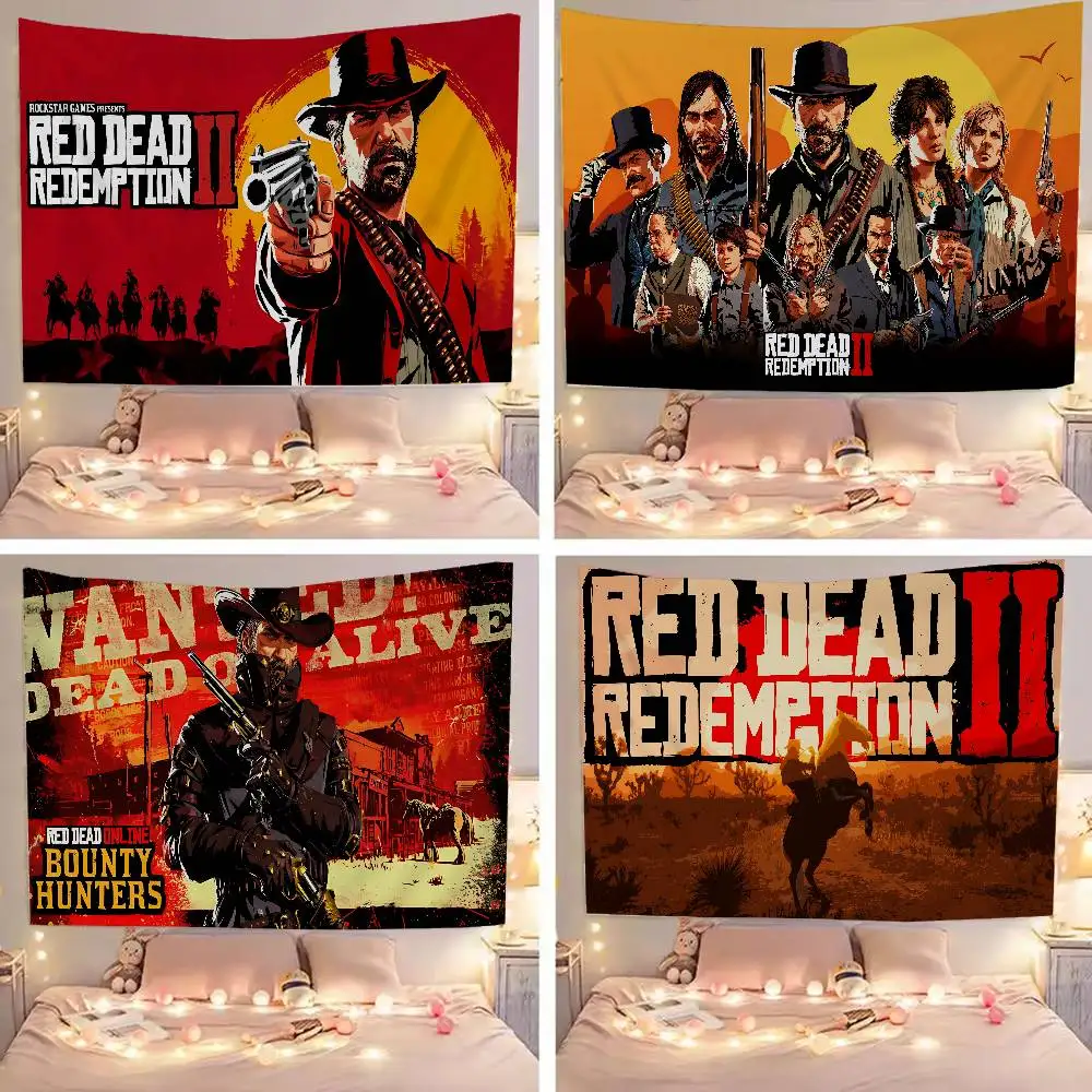 ألعاب Red Cool Dead R-Redemptions نسيج فني مطبوع ياباني قماش مزخرف جداري أنيمي ديكور منزلي للتعليق على الحائط