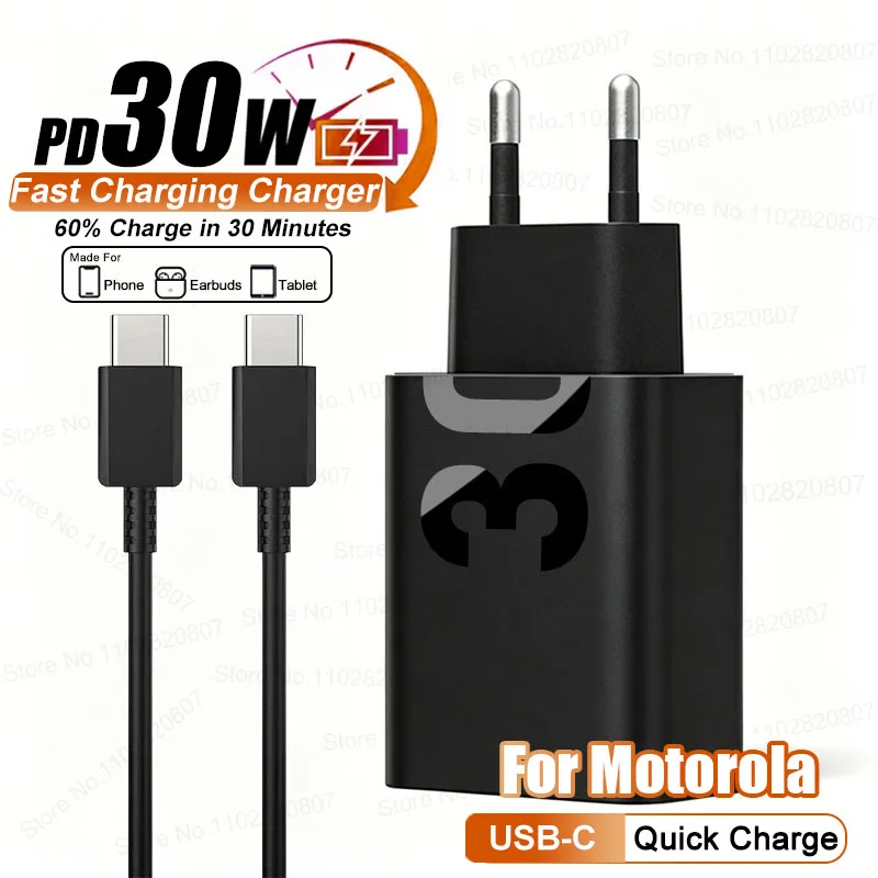 NEW PD 30W For Motorola Charger USB C Type-C Fast Charge For Samsung iPhone Google OPPO Phone Adapter Fast Charging Accessories
