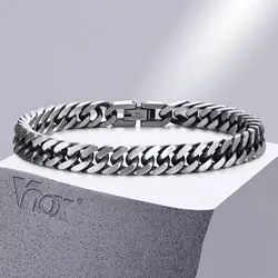 Vnox Chunky Retro Cuban Chain Bracelets for Men, Vintage Antique Stainless Steel Curb Dome Link Wristband, Cool Outfit Jewelry