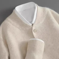 Autumn Winter Thickened Plush Open Cardigan Men's Loose Casual Warm Sweater Jacket Business Casual Knitted Shirt Men