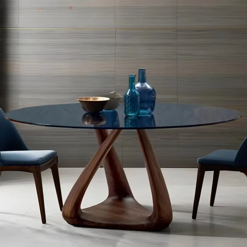 

Modern Style Solid Wood Leg Dining Table With Tempered Glass Set for Home Office Hotel Use Factory Hot Sale