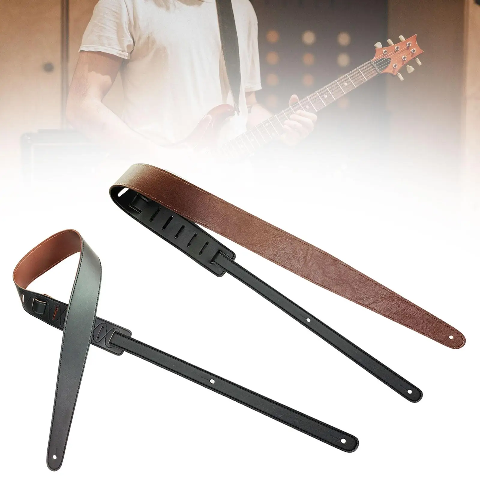 Double Sided Guitar Strap, Adjustable Instrument Accessories PU Leather Belt for Classical Guitars