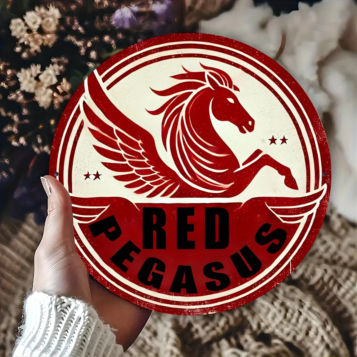 Rotes Pegasus" Vintage Metallschild – 7,8 x 7,8 Zoll |   Perfekt für Zuhause, Bar und Außendekoration |   Robuster Bauernhausstil aus Aluminium