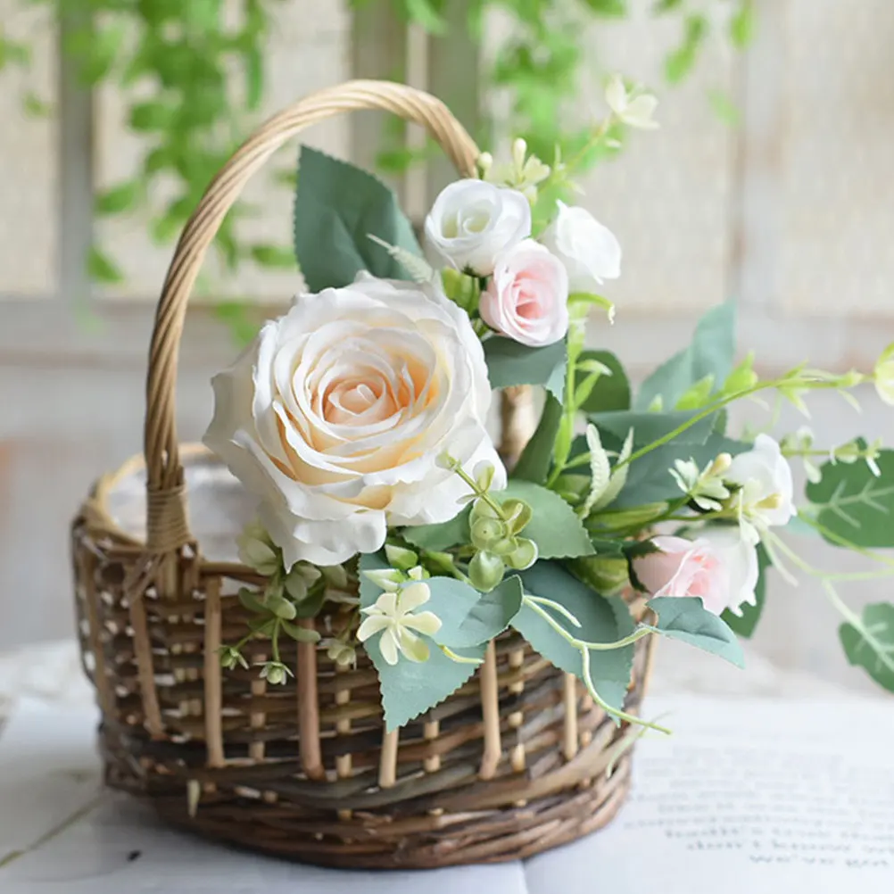 

2 шт. плетеные корзины ручной работы из ротанга с цветочным узором для рождественского декора, подарочной упаковки, сухофруктов, закусок, свадебных торжеств