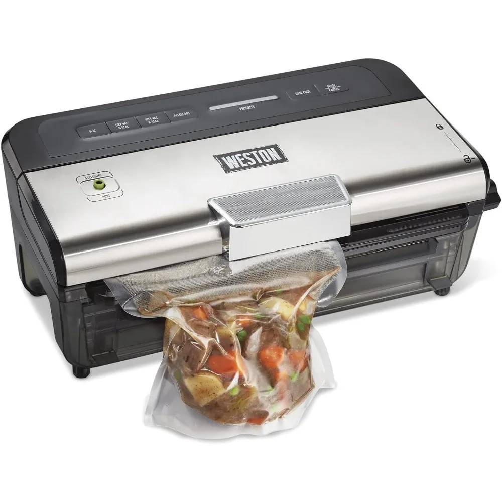 

BRANDS Wet & Dry Vacuum Sealer Machine, Seals Liquid Foods Quickly and Consistently, Date Code Stamp, Built-In Cutter, Black