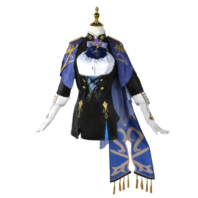 Juego MN1 Genshin Impact Clorinde, disfraz de Cosplay, peluca, sombrero, pendientes de uniforme Fontaine, disfraz de fiesta de Halloween para mujer, papel Pl8/yG