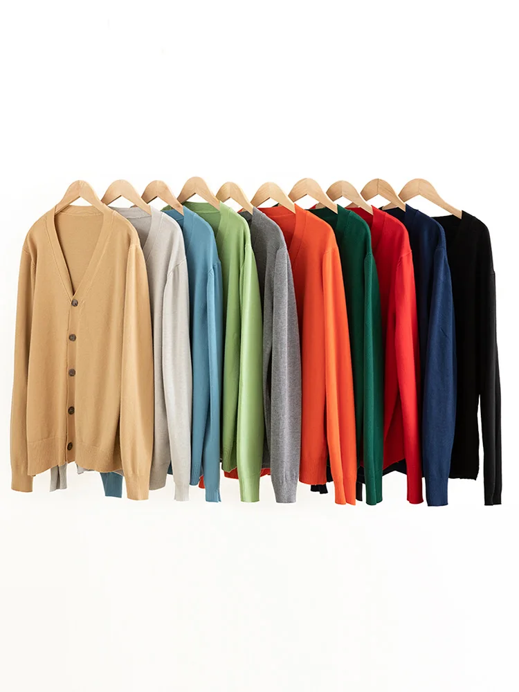 Choice Autumn Winter Men Sweater Standard Smart Casual Wool Cardigan 100% Merino Wool Knitwear Long Sleeve V-Neck Collar Tops