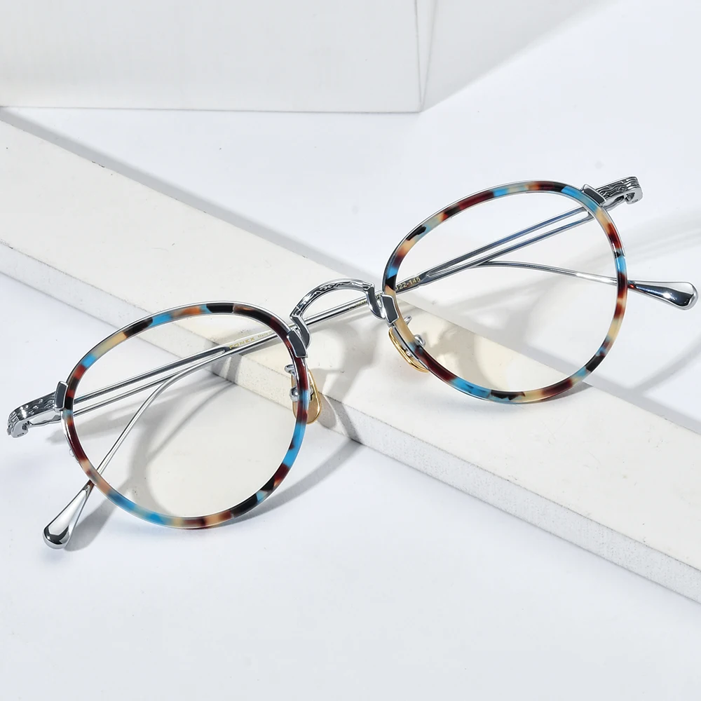 FONEX Acetate Titanium Eyeglasses Frame Women New Brand Design Retro Vintage Round Glasses Men Spectacles Japanese Eyewear E046