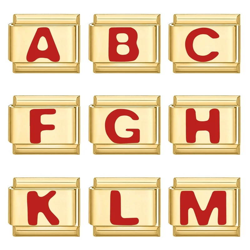 2026 Fashion Red 26 English Letters Gold Color Italian Charm Links Fit 9MM Bracelet Stainless Steel Making DIY Christmas Gift
