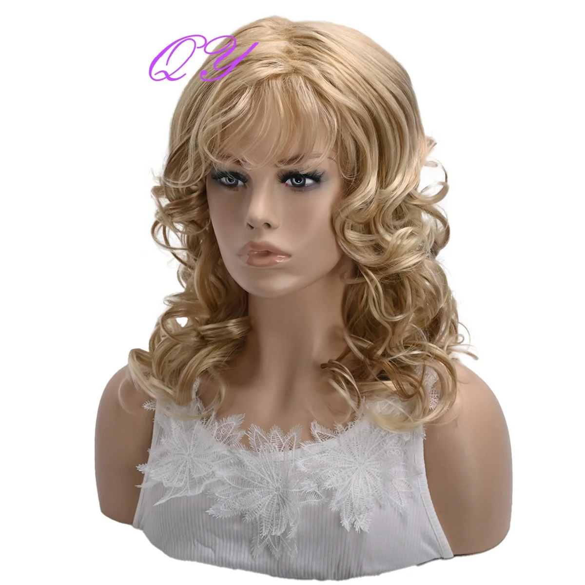 Women's Short Water Wave Synthetic Wig with Bangs