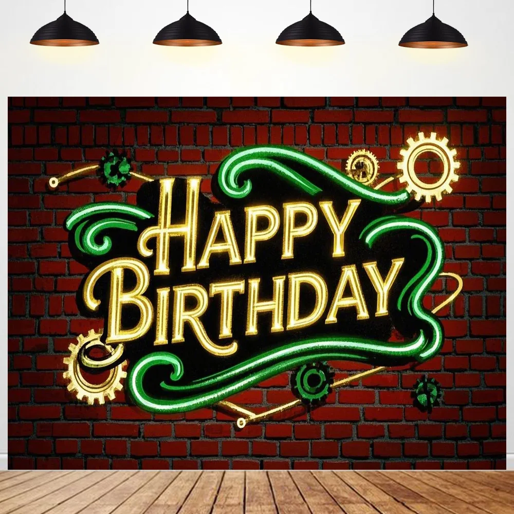 

Dragon Theme Turtle Green Birthday Party brick wall Background Boy Golden Blue Black Photography Banner for Celebrations