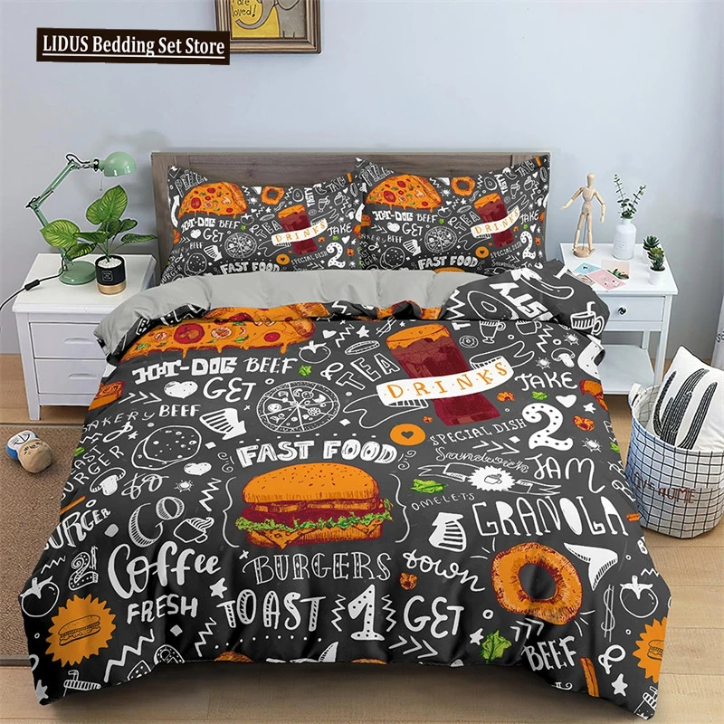 

Hamburger Bedding Set Snack Pattern Duvet Cover Twin King For Boys Adults Decor Microfiber 3D Donut Quilt Cover With Pillowcases