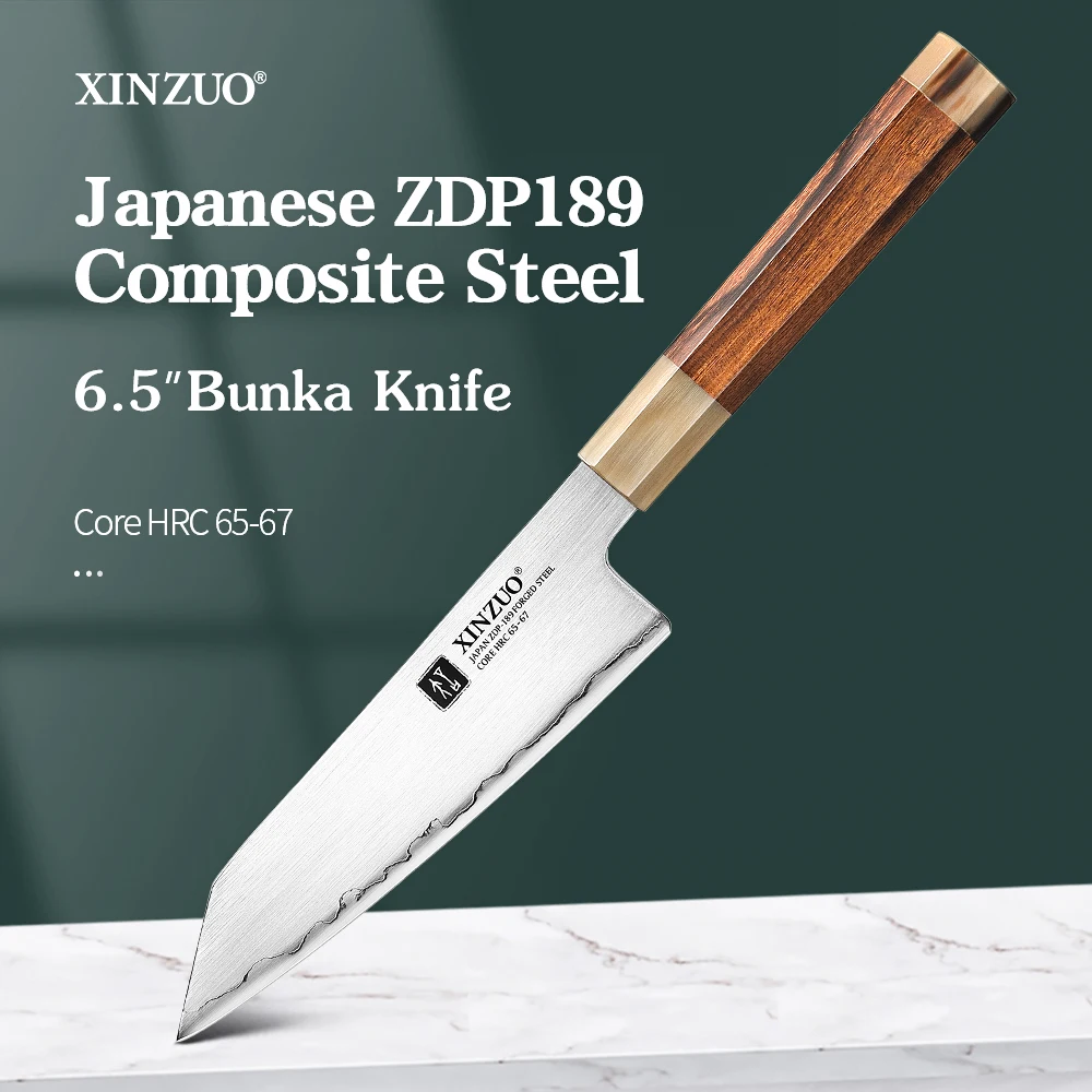 

XINZUO 6.5 Inch Bunka Knife Japan Imported Steel Stainless Steel Blade With Wooden Handle Retro Luxury Household Knife