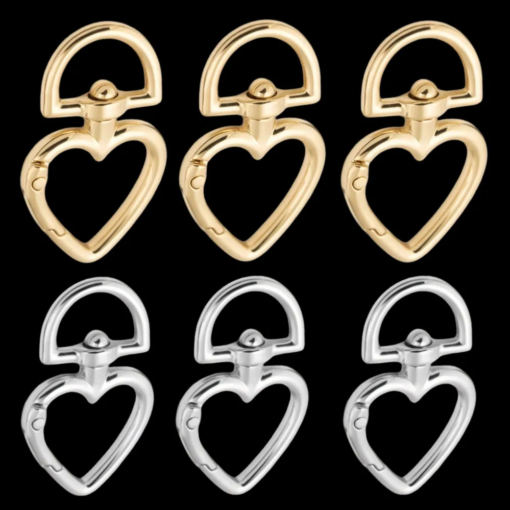 5/10Pcs/lot Peach Heart Shape Metal Spring Clasp Hooks Carabiner Key Ring Connectors For DIY Keychain Jewelry Accessories