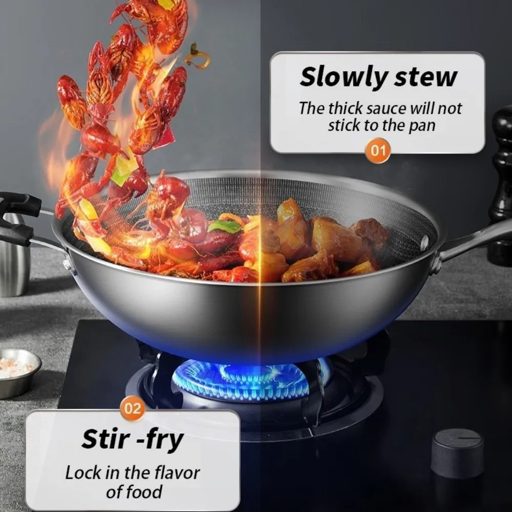 

Household 32cm Stir Fry Pan Non-Stick Stainless Steel Frying Pan Thicken Flat Bottomed Wok Pan Kitchen Cookware