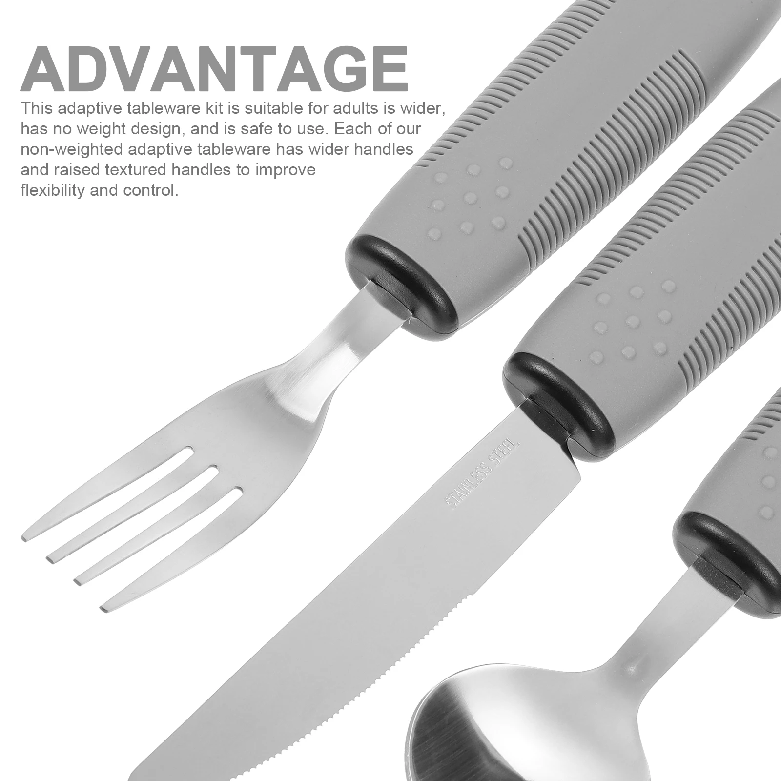 

Stainless Steel Anti Shake Dinnerware Set with Wider TPR Handles for Elderly Adaptive Utensils Cutlery Health Care